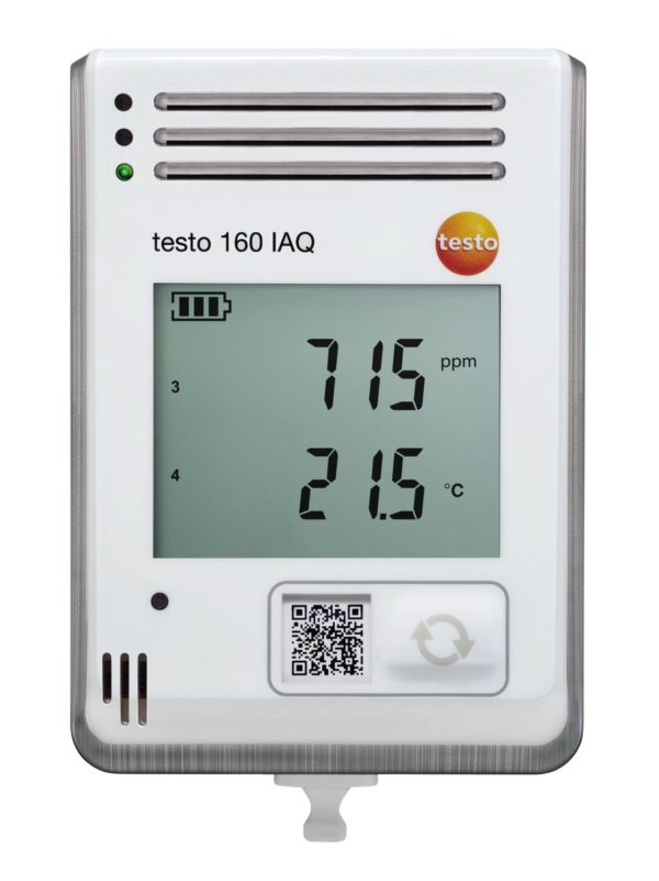 testo 160 IAQ — WiFi-логгер данных с дисплеем и встроенными датчиками температуры, влажности, CO 2 и атмосферного давления